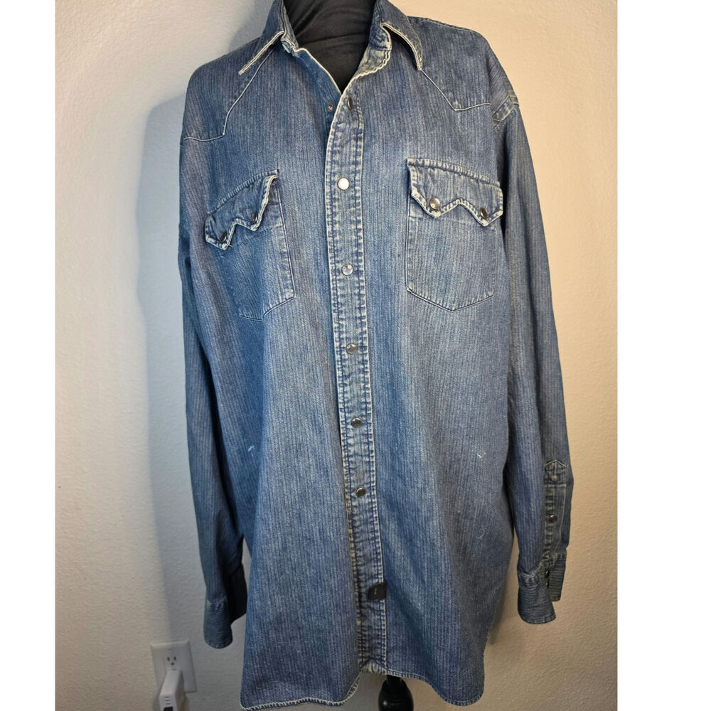 Rare XXL Vintage Double RL RRL Ralph Lauren Heavyweight Denim Work Shirt Western